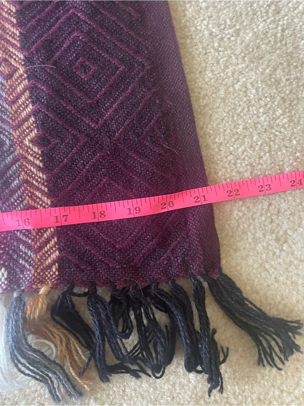 Handmade in Peru Patterned Tassel Scarf Vest - Burgundy Cream. OS